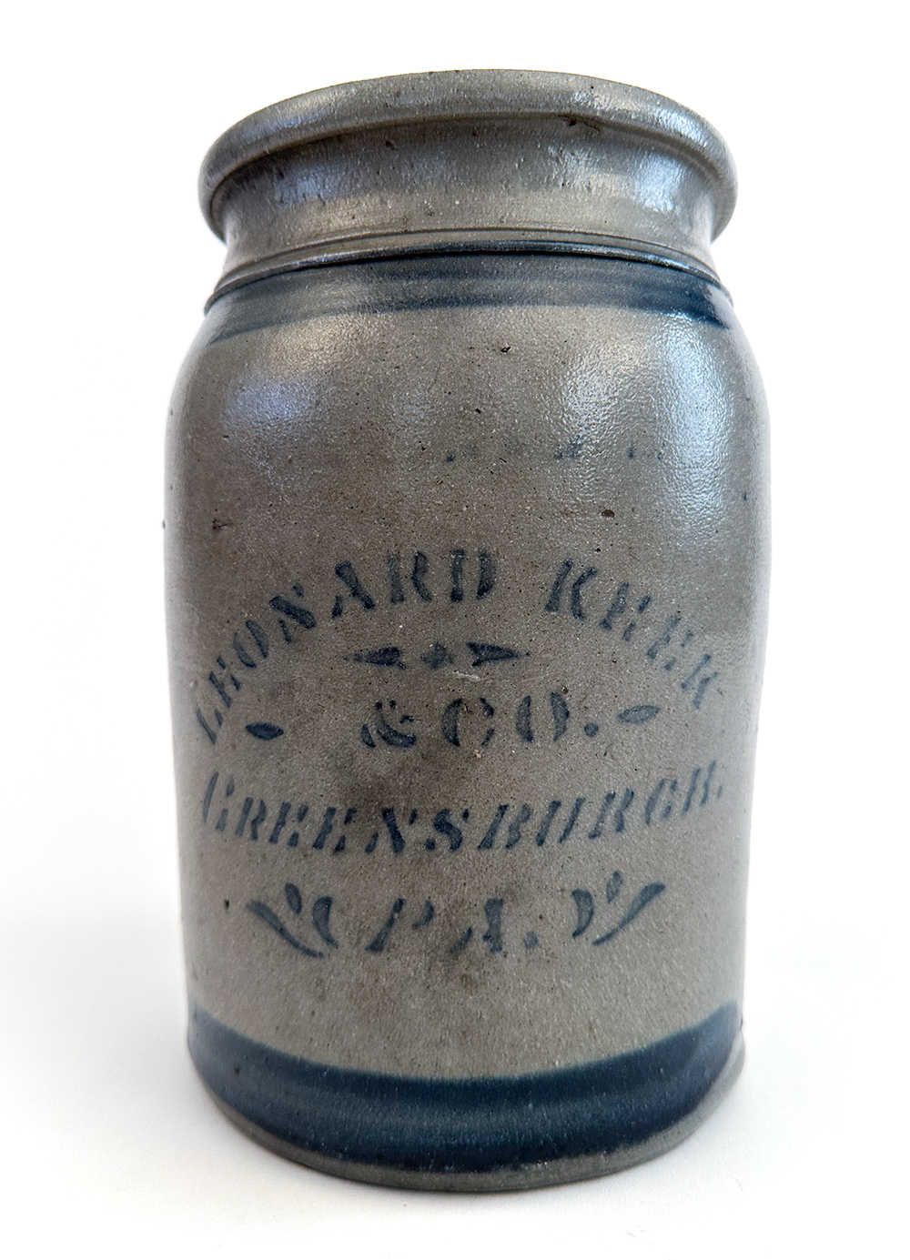 Greensboro Pennsylvania stoneware merchant jar leonard keck and company greensburg pa