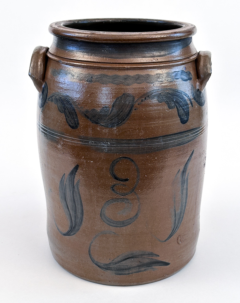 Greensboro Pennsylvania Boughner Freehand Cobalt Decorated Stoneware Crock