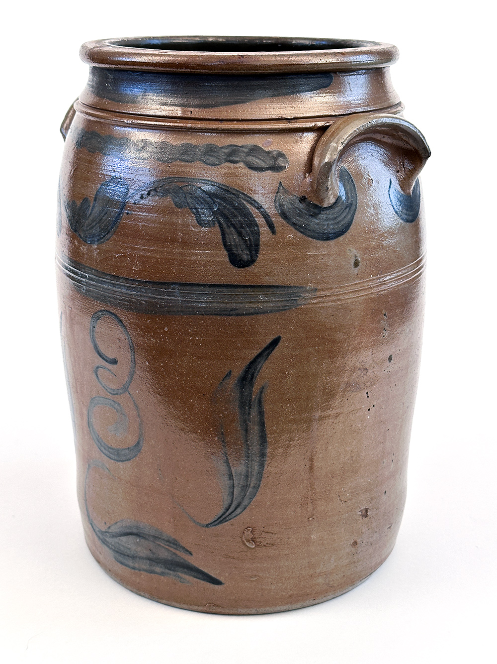 Greensboro Pennsylvania Boughner Freehand Cobalt Decorated Stoneware Crock