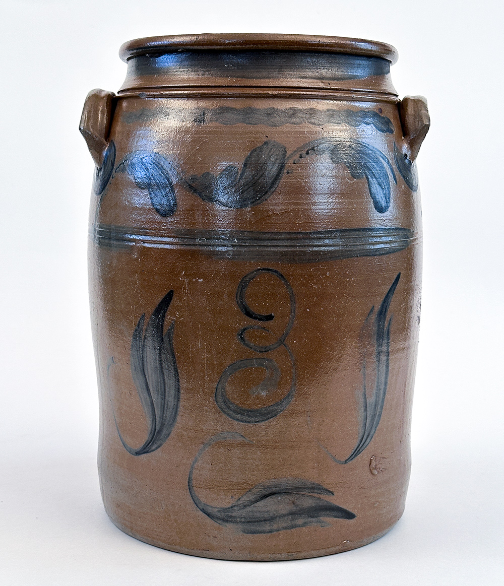 Greensboro Pennsylvania Boughner Freehand Cobalt Decorated Stoneware Crock