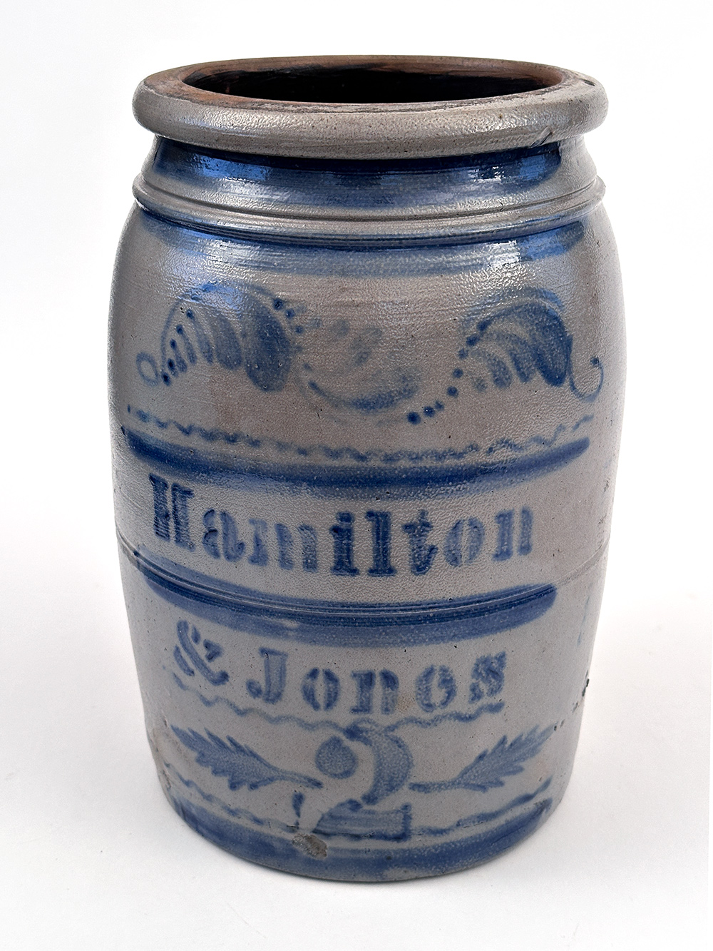hamilton and jones blue decorated greensboro pennsylvania stoneware crock