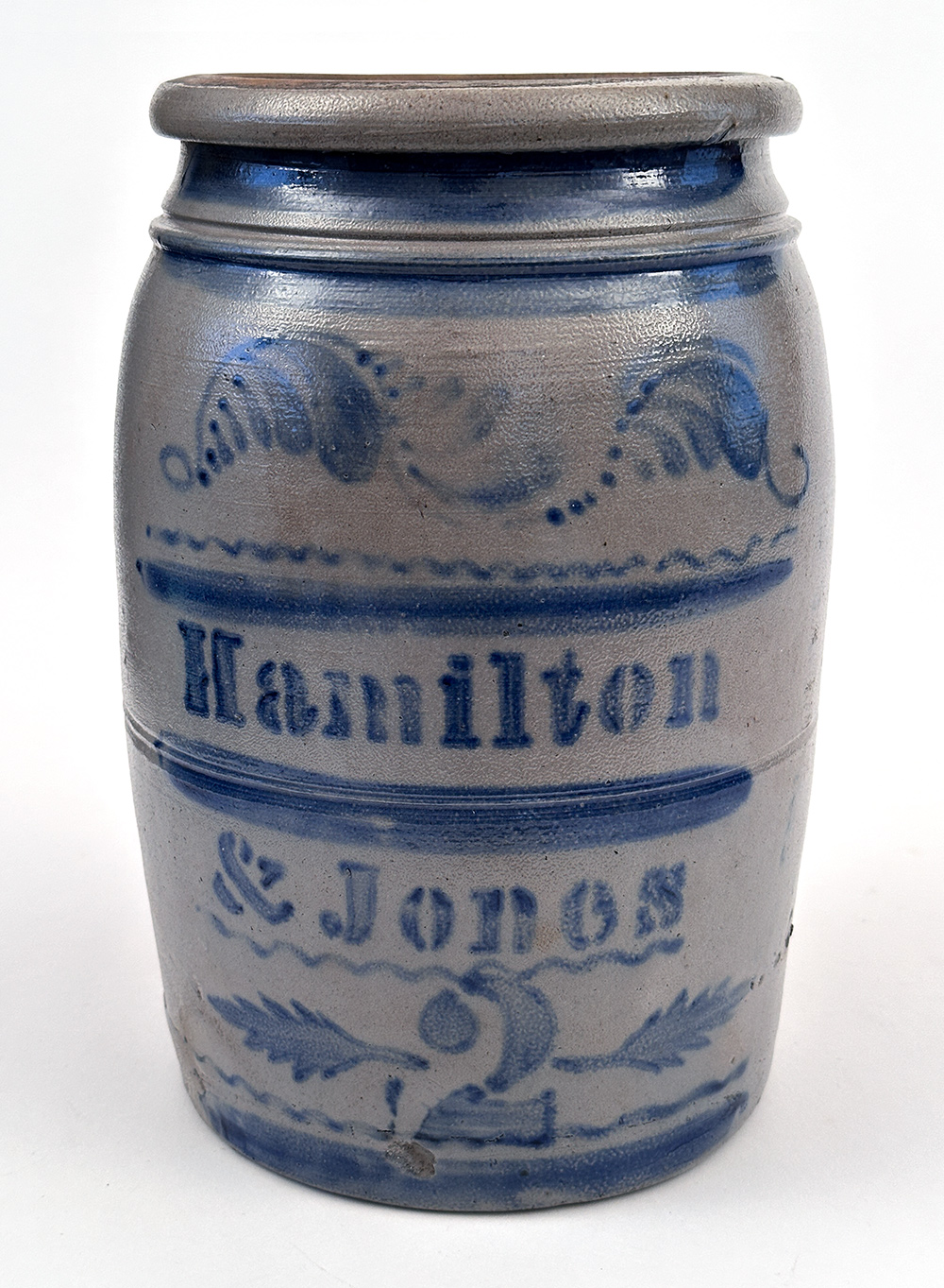 hamilton and jones blue decorated greensboro pennsylvania stoneware crock
