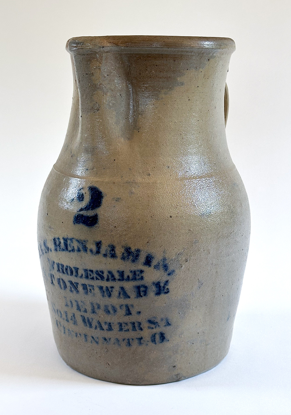 james benjamin cincinnati ohio cobalt decorated stoneware pitcher