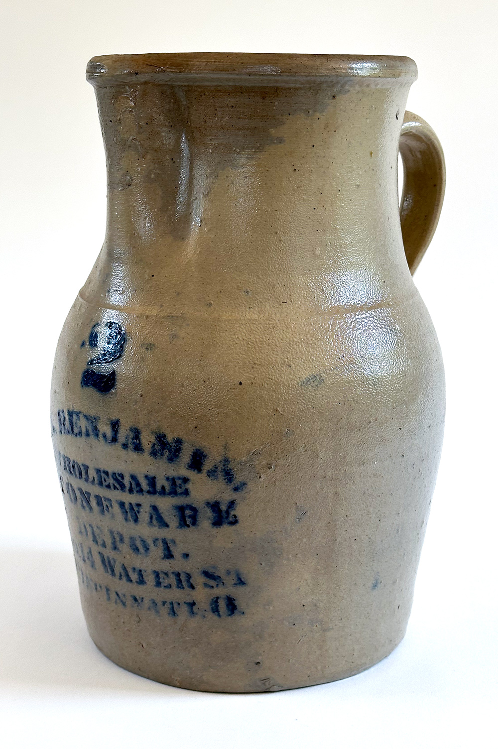 james benjamin cincinnati ohio cobalt decorated stoneware pitcher