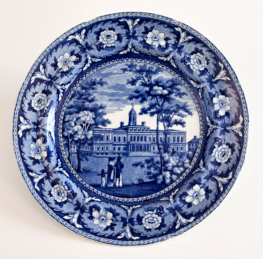 Beauties of America City Hall New York J and W Ridgway 8 Dark Blue Historical Staffordshire Plate For Sale