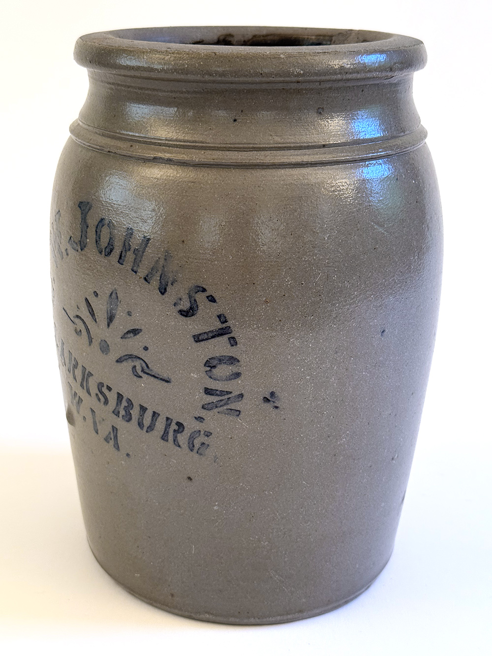 clarksburg wv george johnston blue decorated stoneware crock