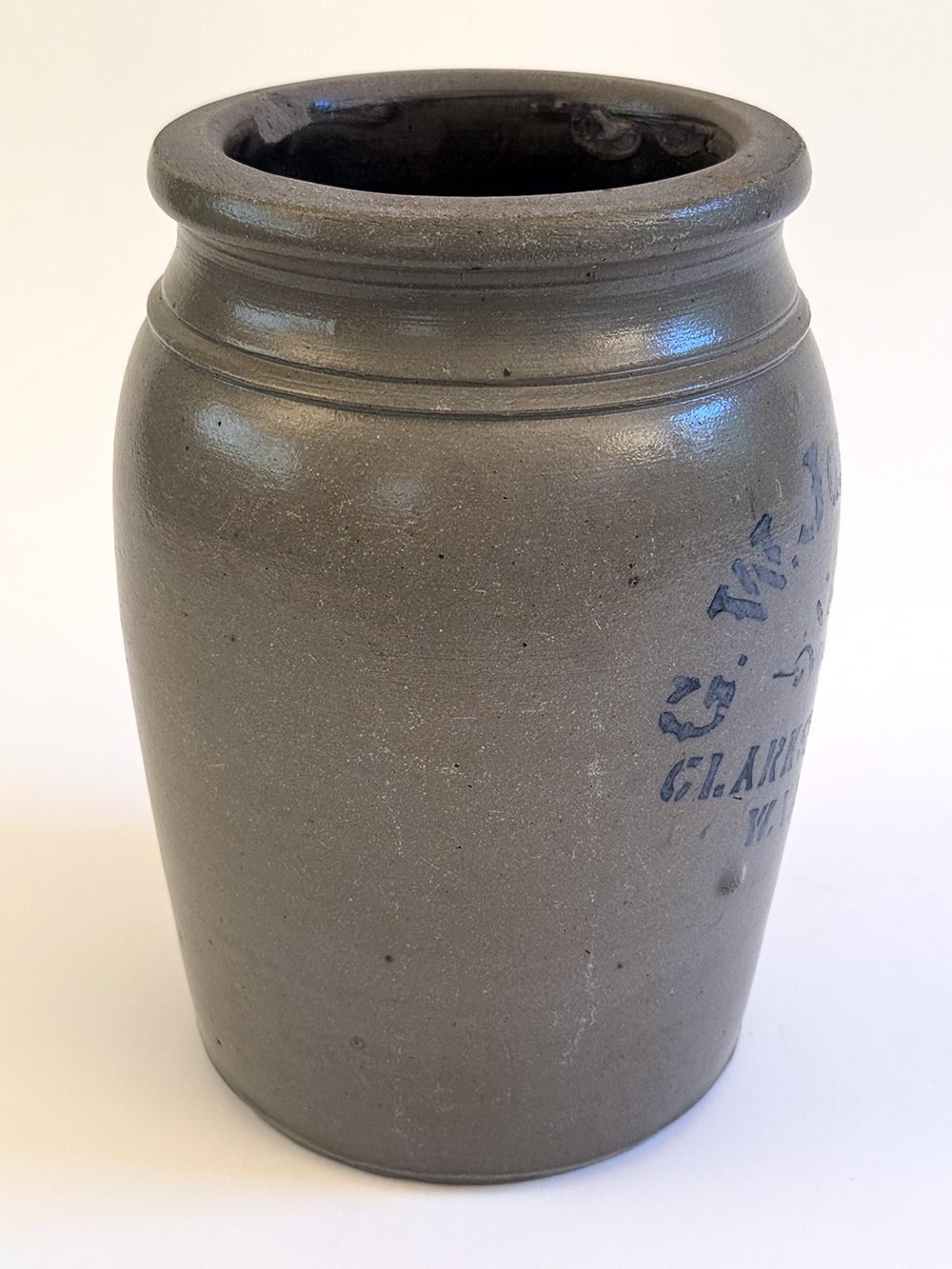 clarksburg wv george johnston blue decorated stoneware crock
