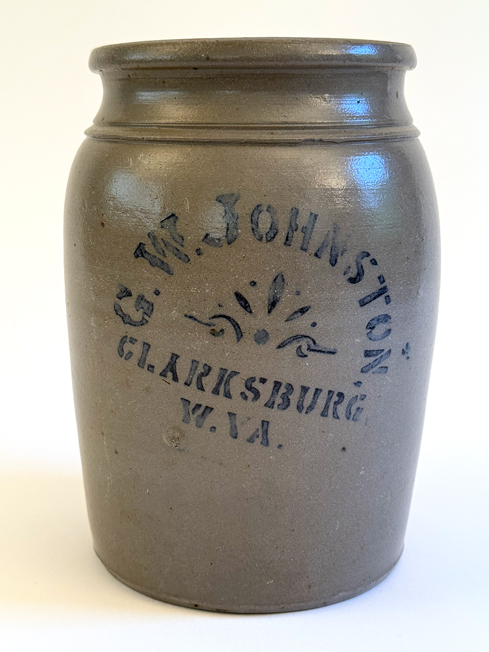 clarksburg wv george johnston blue decorated stoneware crock