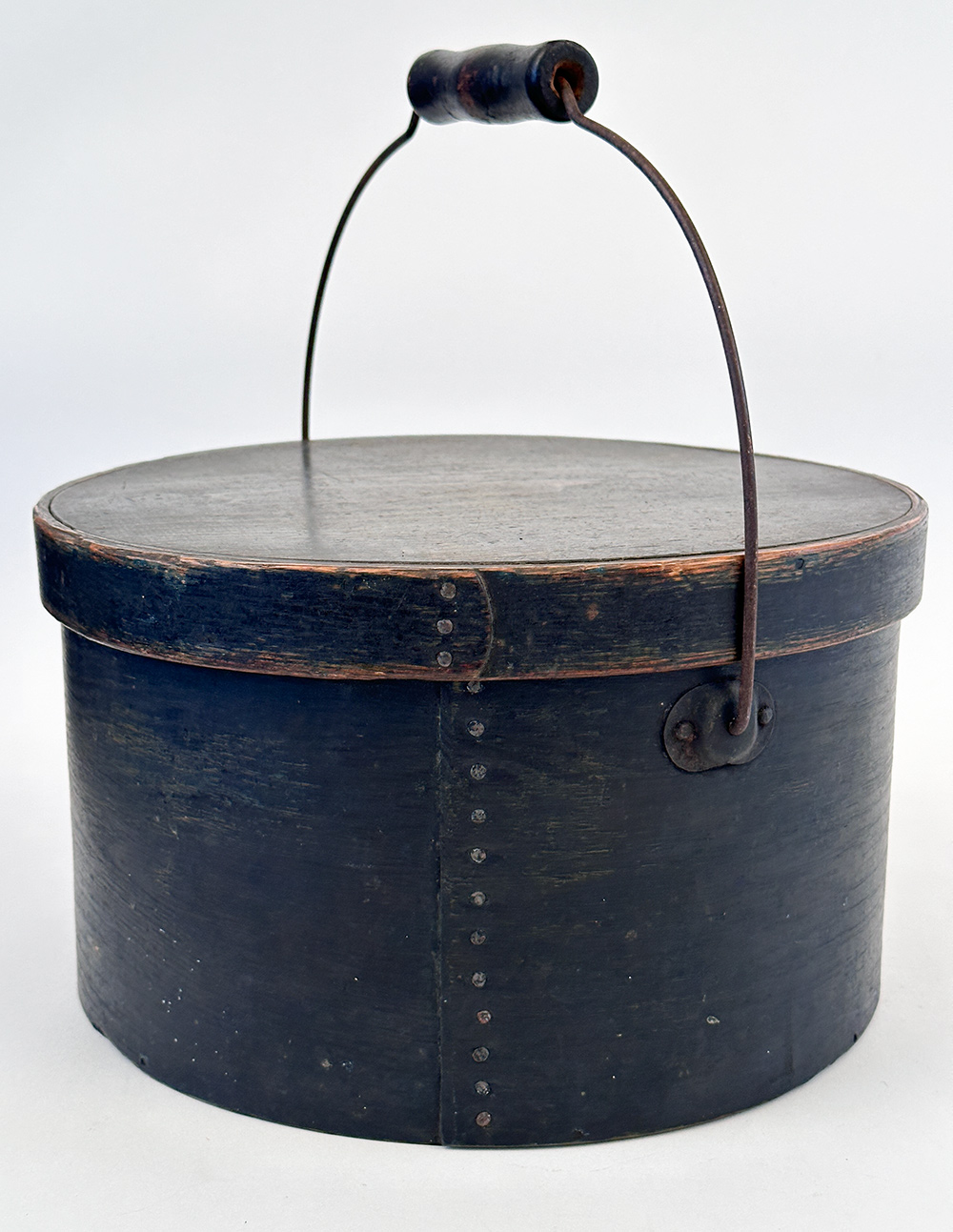 19th century bail handled pantry box in original blue paint