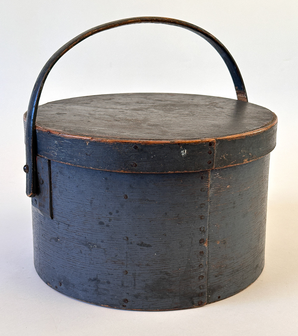 antique bail handled pantry box in original blue paint