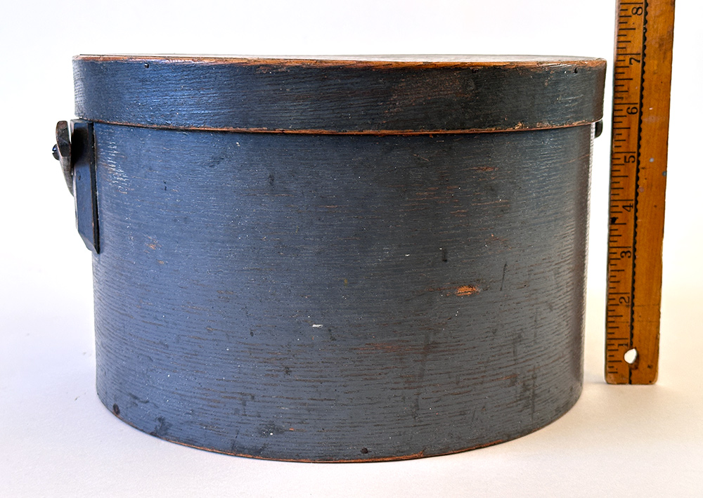 antique bail handled pantry box in original blue paint