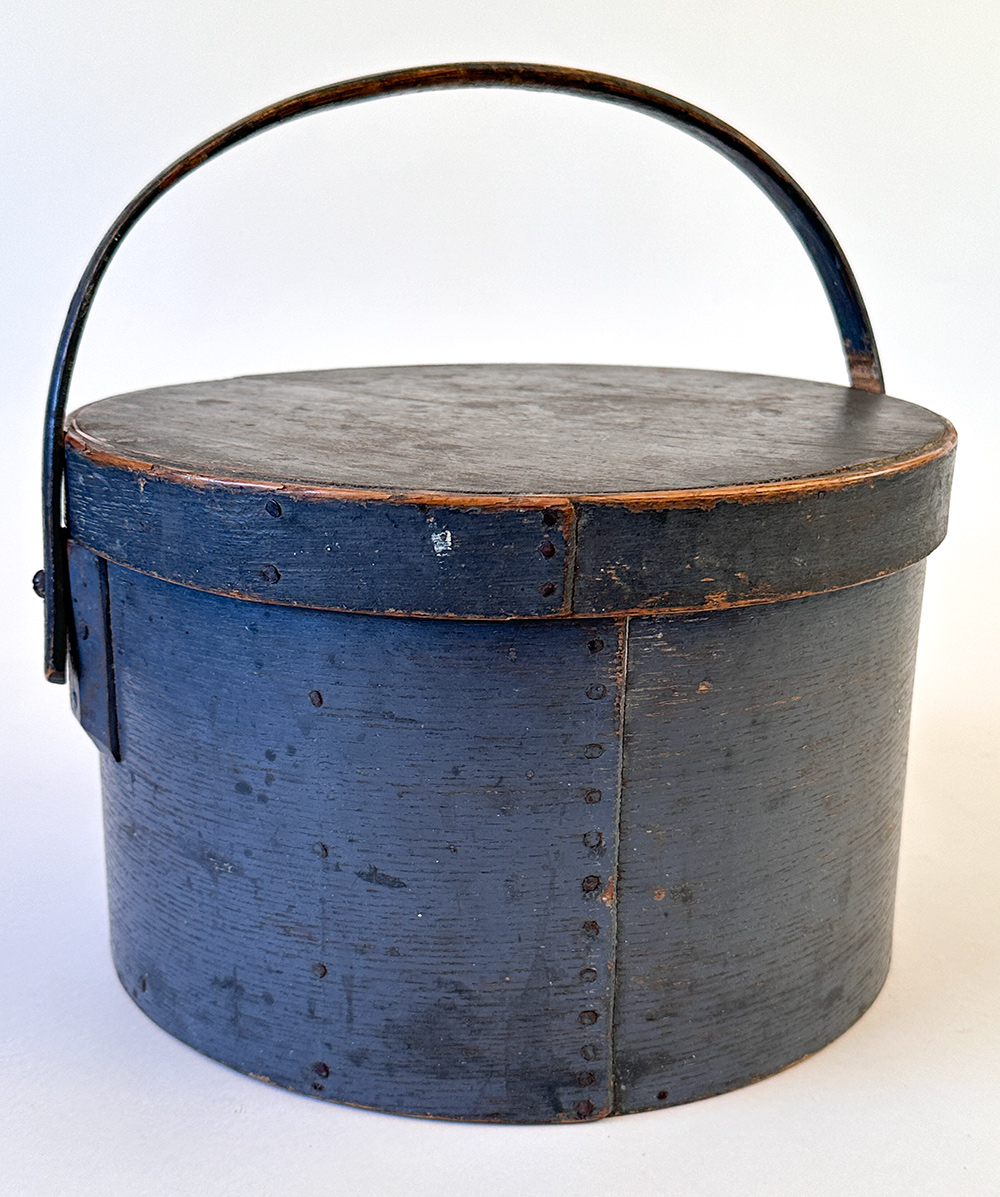 antique bail handled pantry box in original blue paint