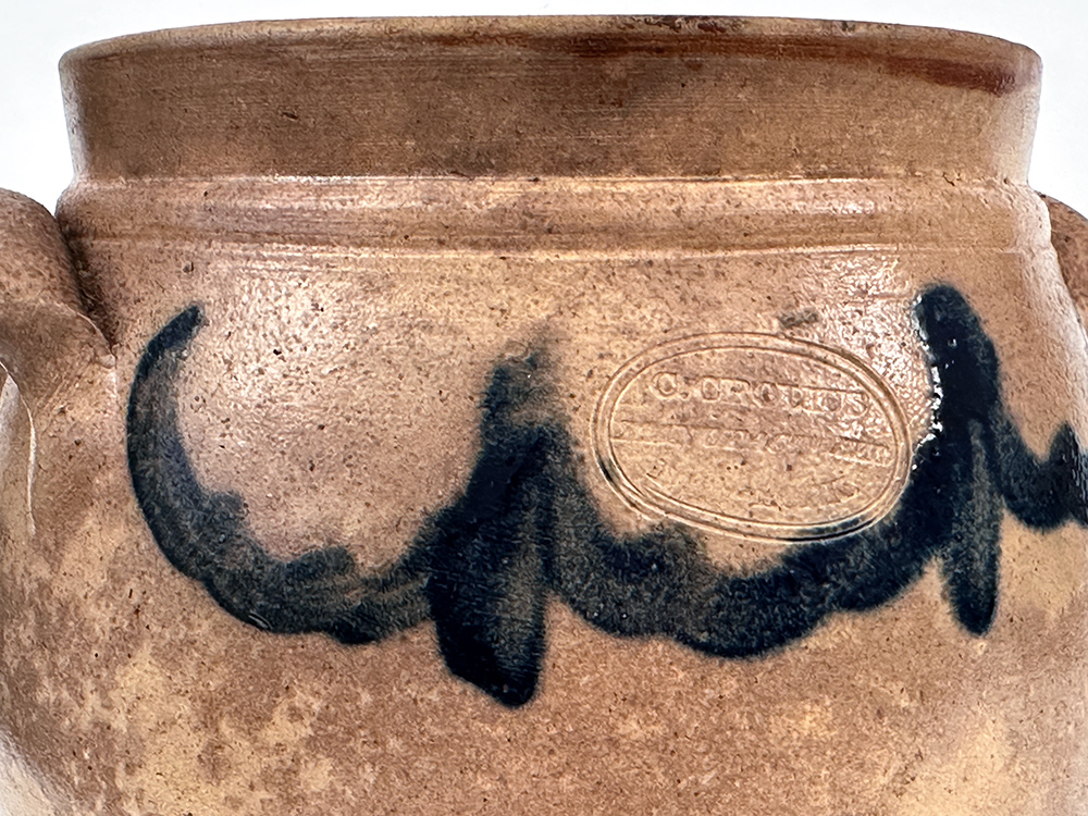 signed crolius cobalt decorated early american stoneware ovoid storage crock