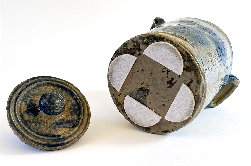 diminutive blue decorated lidded stoneware storage jar mid atlantic origin
