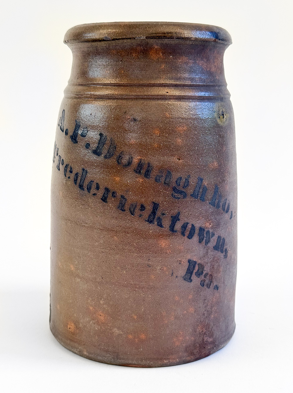 donaghho fredericktown pennsylvania cobalt decorated stoneware canning jar