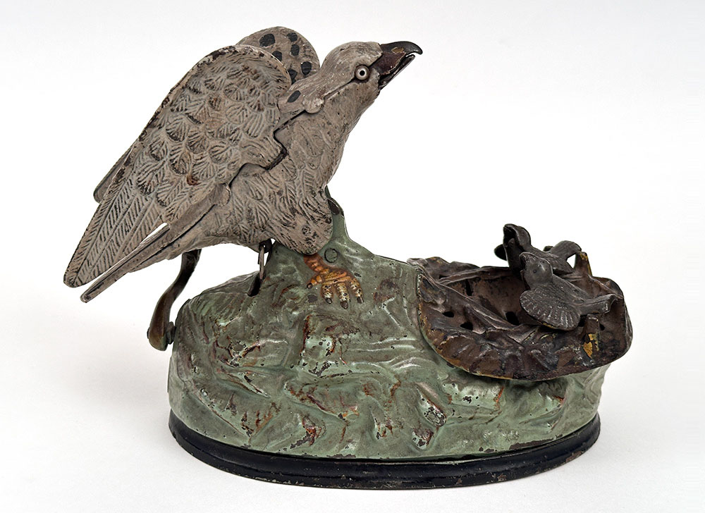 stevens eagle and eaglets cast iron mechanical bank