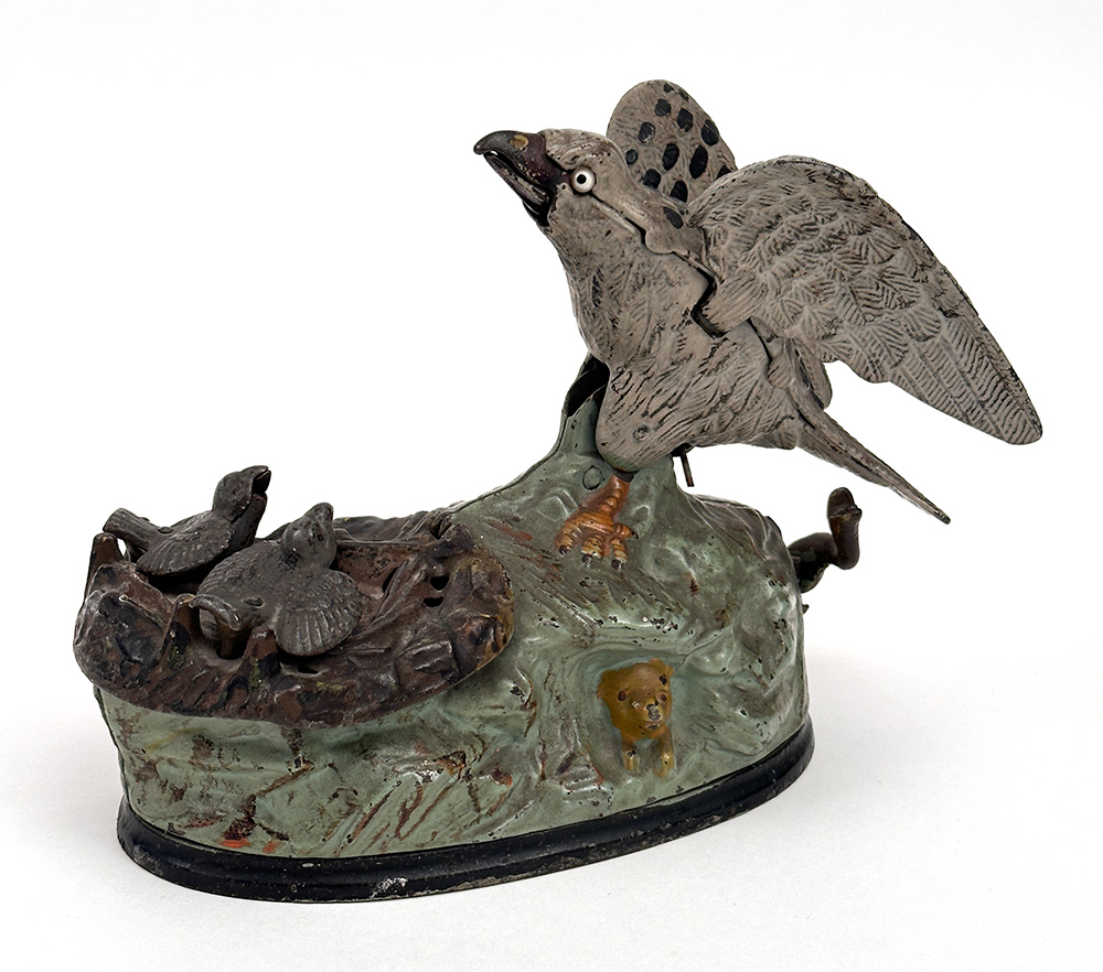 stevens eagle and eaglets cast iron mechanical bank