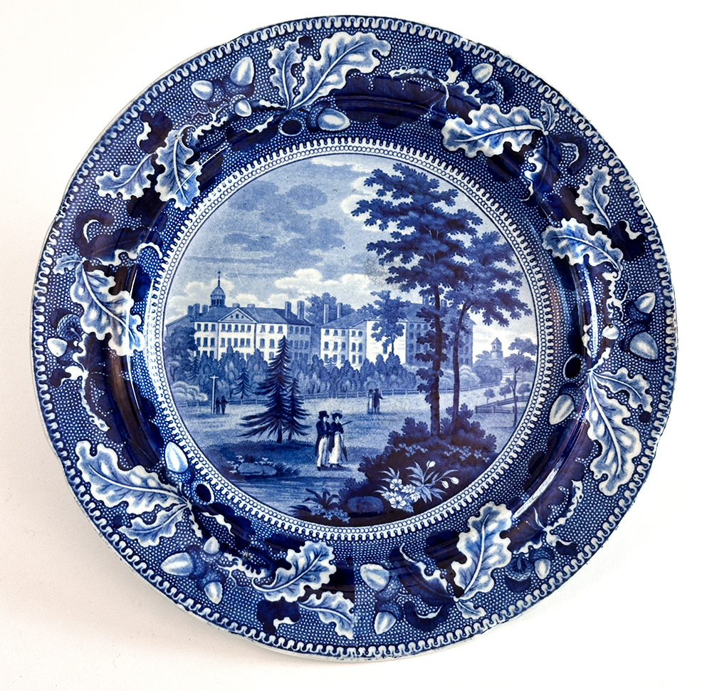 Harvard College dark blue historical Staffordshire dinner plate