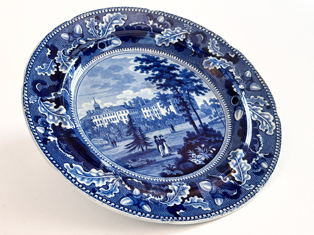 Harvard College dark blue historical Staffordshire dinner plate