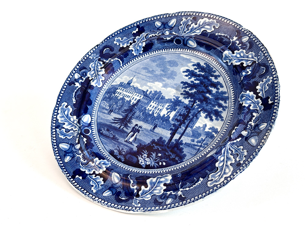 Harvard College dark blue historical Staffordshire dinner plate