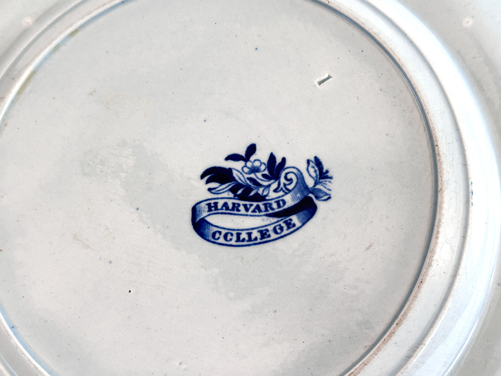 Harvard College dark blue historical Staffordshire dinner plate