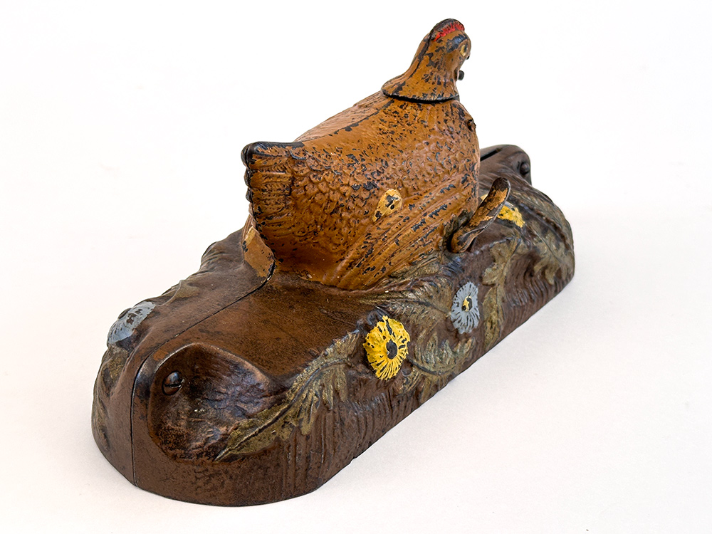 rare hen and chick cast iron mechanical bank