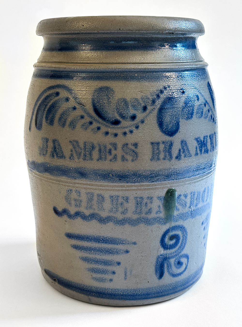 james hamilton blue decorated greensboro pennsylvania antique stoneware crock