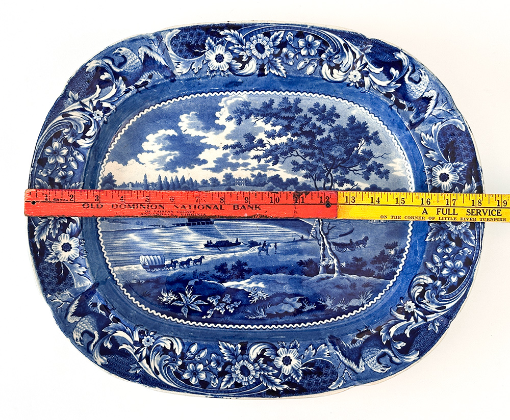 Upper Bridge Over the River Schuylkill eagle border joseph stubbs  medium blue historical staffordshire platter