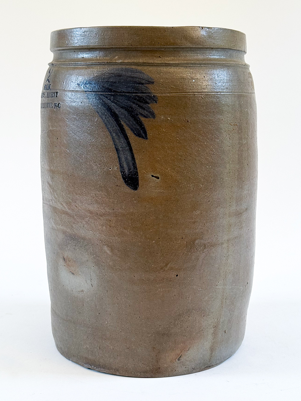 from james harty charlotte nc cobalt decorated salt glazed stoneware merchant jar made in baltimore md