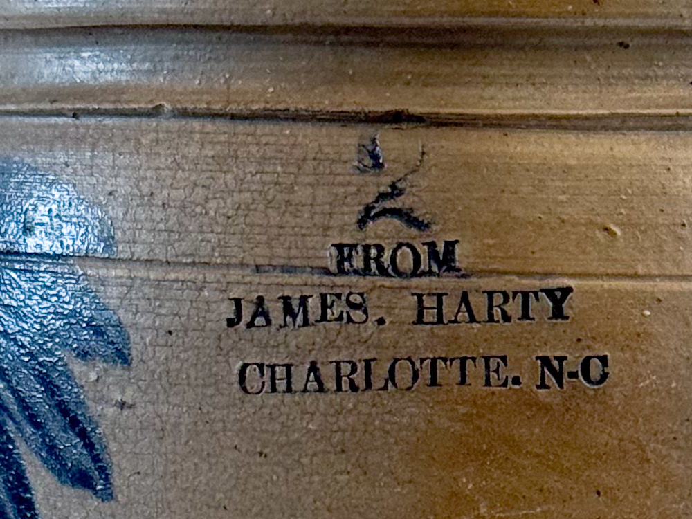 from james harty charlotte nc cobalt decorated salt glazed stoneware merchant jar made in baltimore md