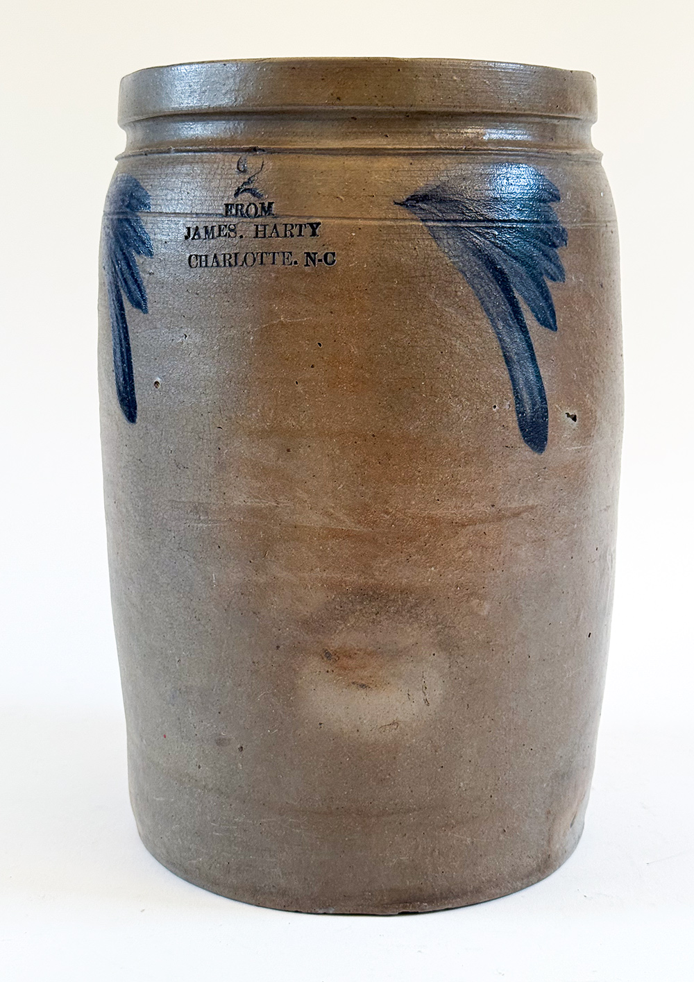 from james harty charlotte nc cobalt decorated salt glazed stoneware merchant jar made in baltimore md
