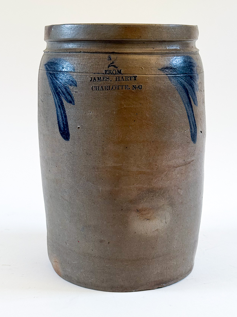 from james harty charlotte nc cobalt decorated salt glazed stoneware merchant jar made in baltimore md