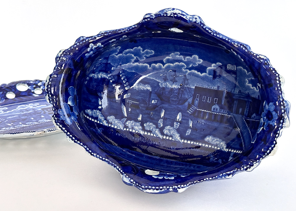 historical staffordshire dark blue tureen and underplate clews landing of lafayette