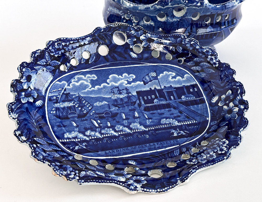 historical staffordshire dark blue tureen and underplate clews landing of lafayette