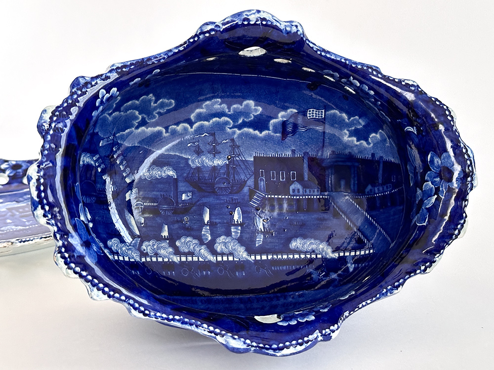 historical staffordshire dark blue tureen and underplate clews landing of lafayette