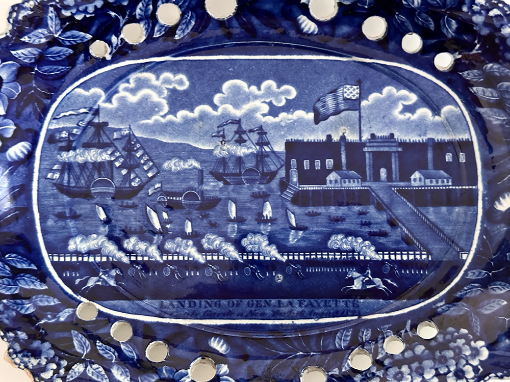 historical staffordshire dark blue tureen and underplate clews landing of lafayette