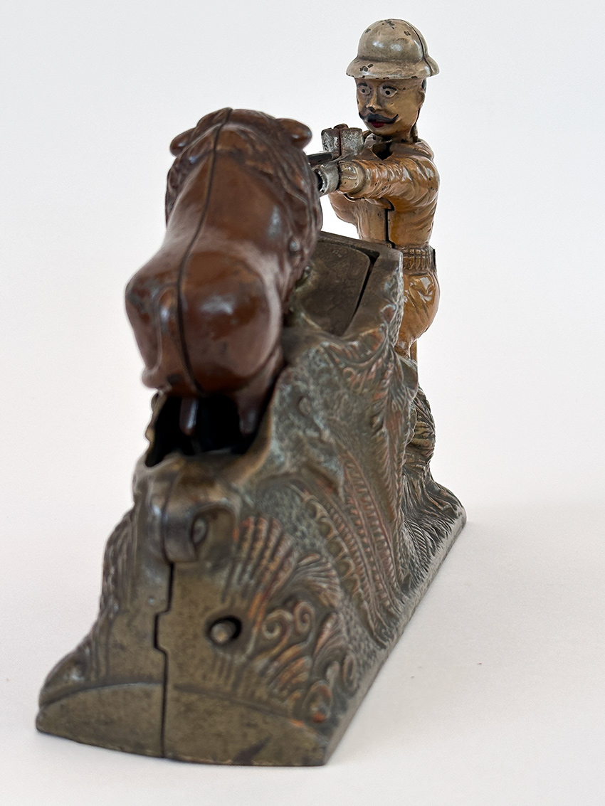 rare lion hunter cast iron mechanical bank