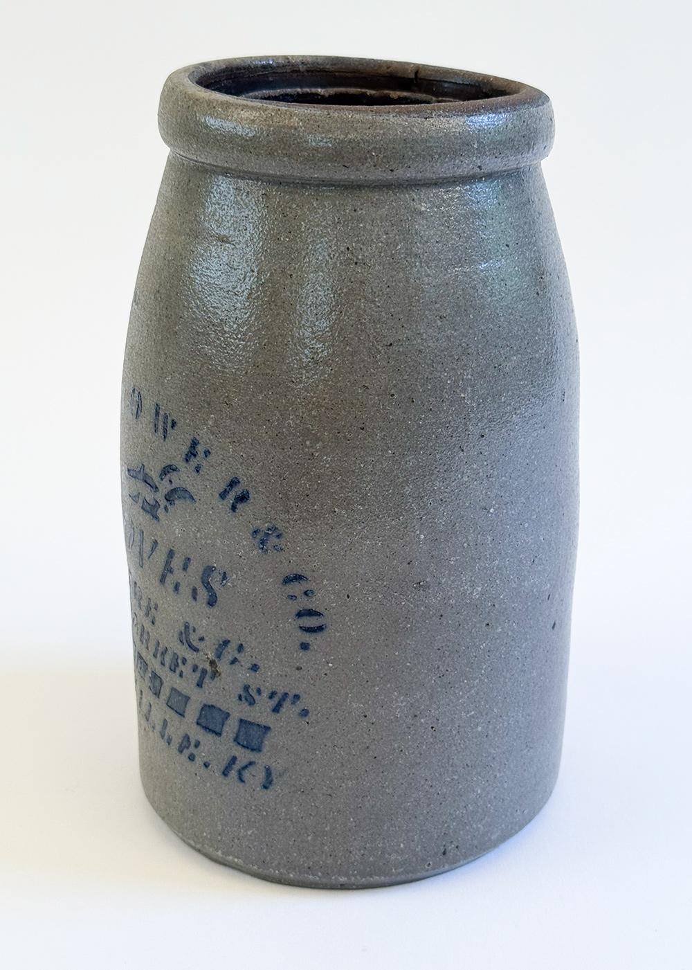 bierbower and company maysville kentucky blue decorated salt glaze stoneware wax sealer merchant jar