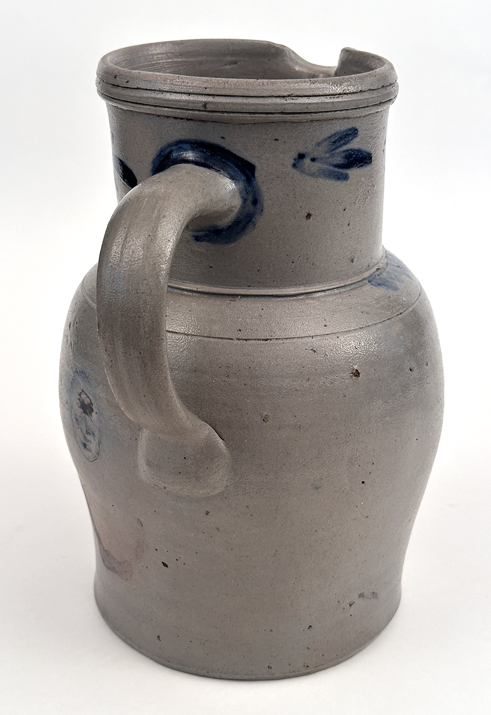 mid atlantic early american blue decorated antique stoneware pitcher