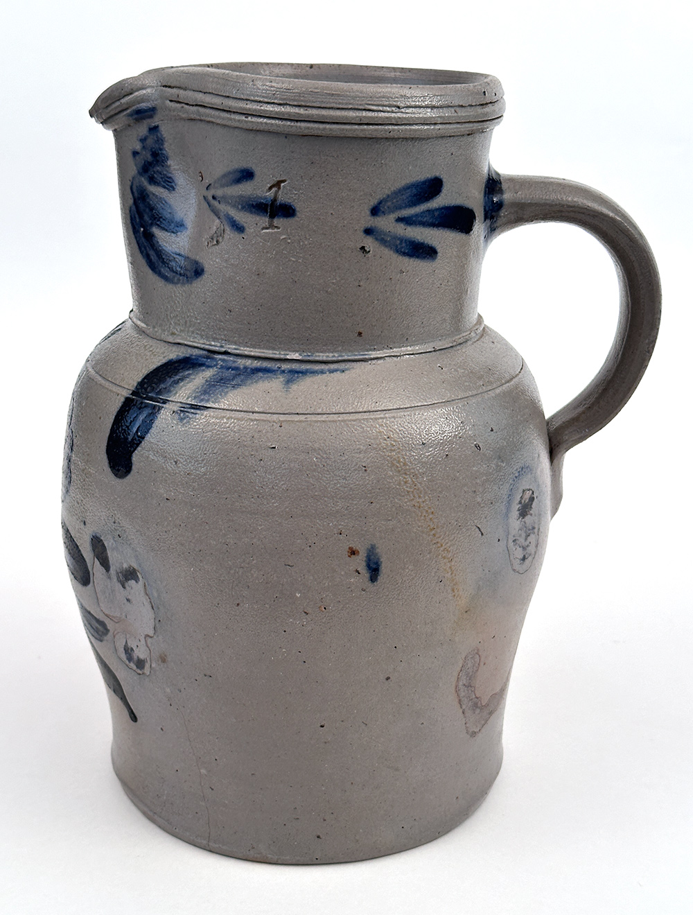 mid atlantic early american blue decorated antique stoneware pitcher