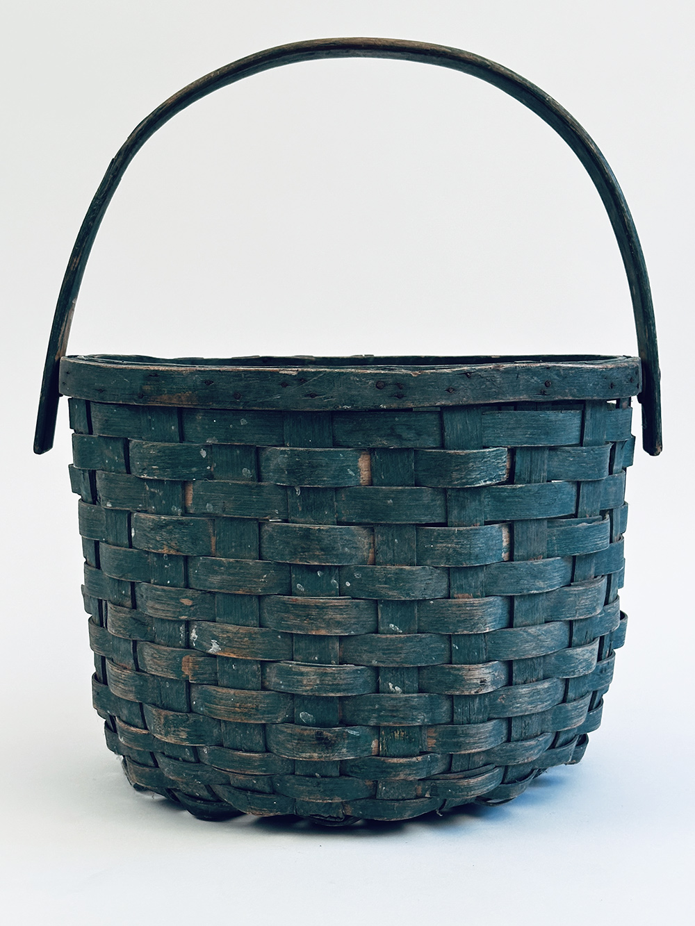original blue painted swing handled farm basket