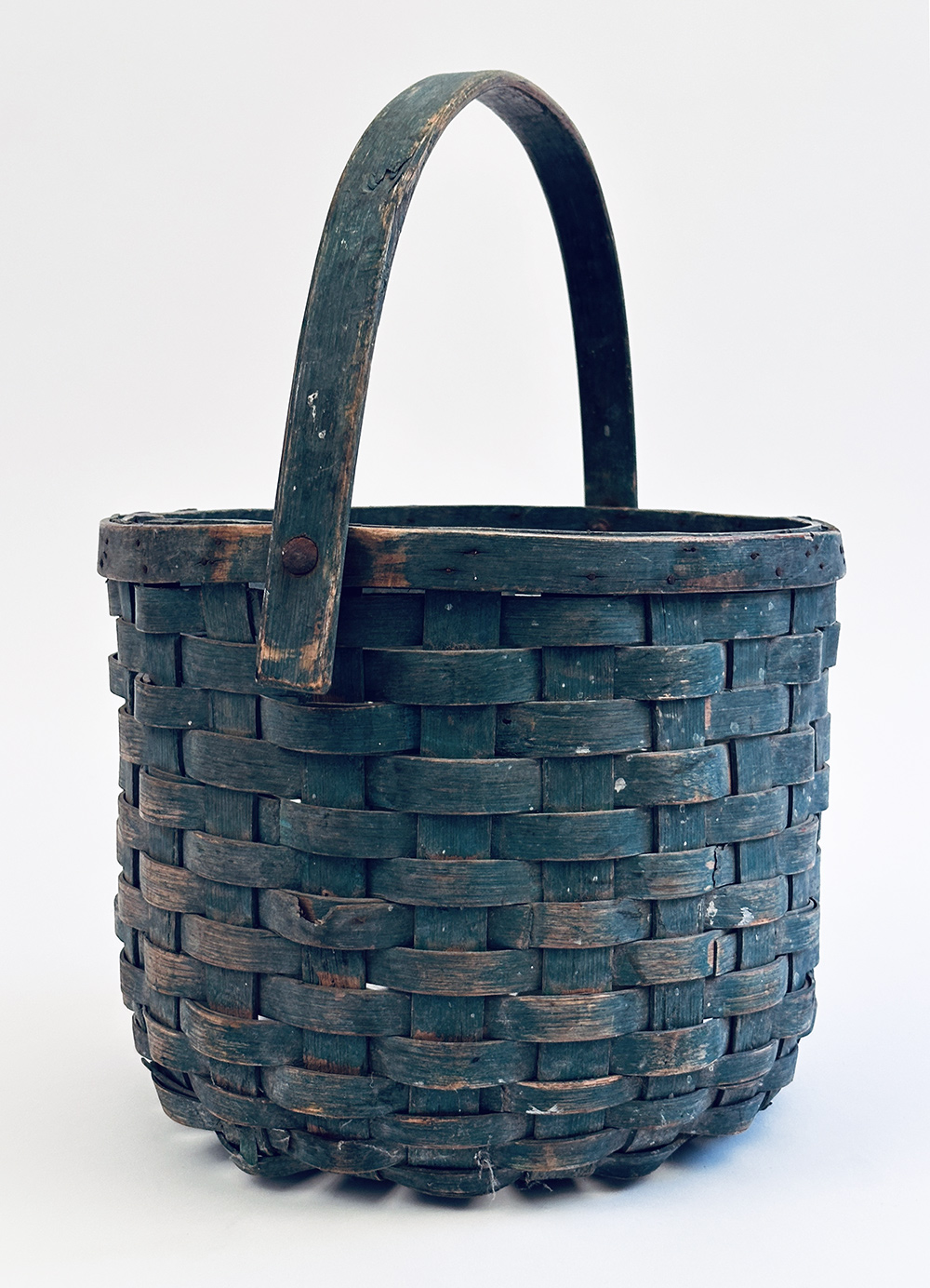 original blue painted swing handled farm basket