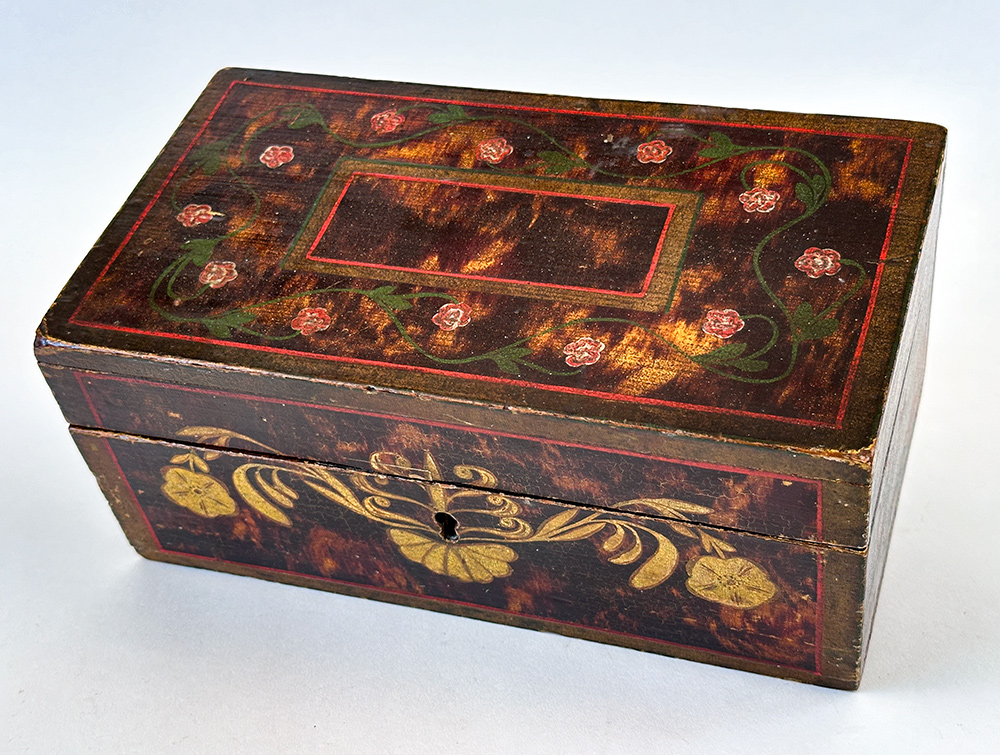 early american dresser box with original polychromatic paint decoration