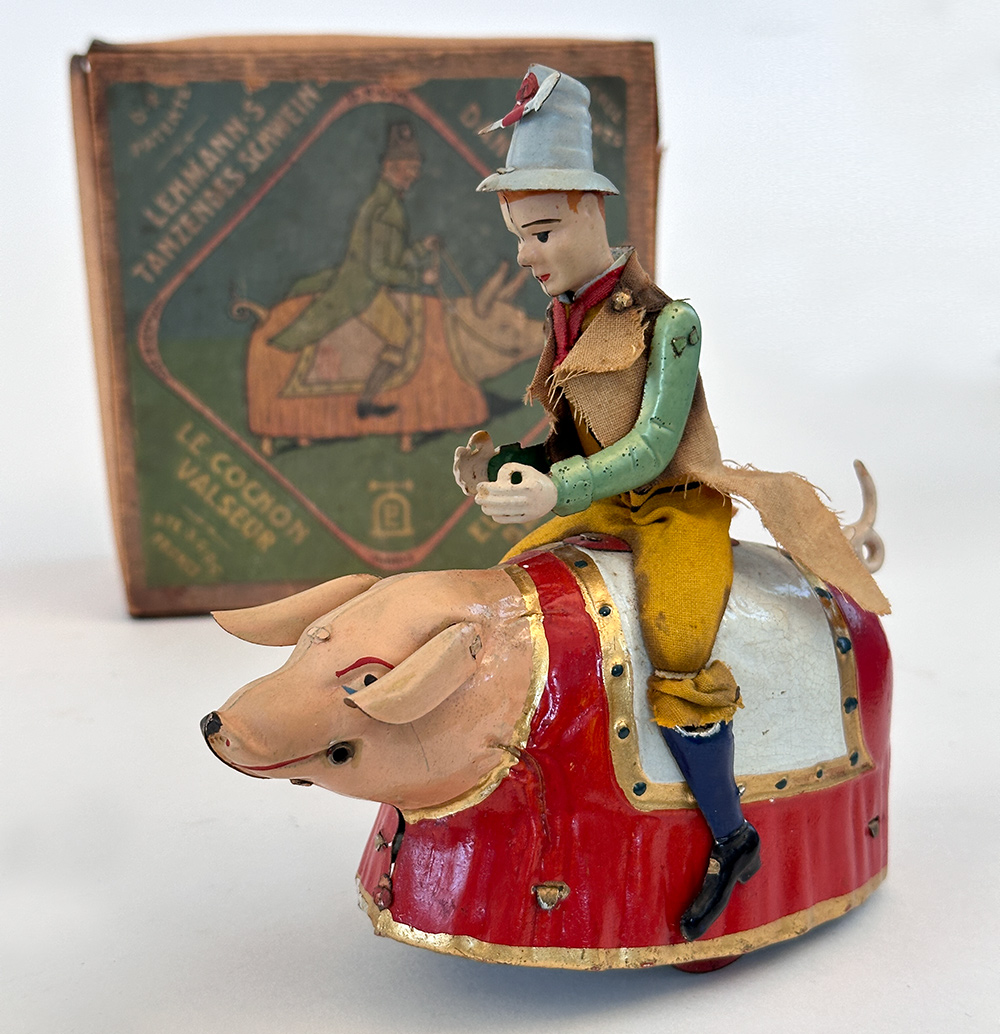 Paddy and the Dancing Pig antique tin german windup toy in original box for sale