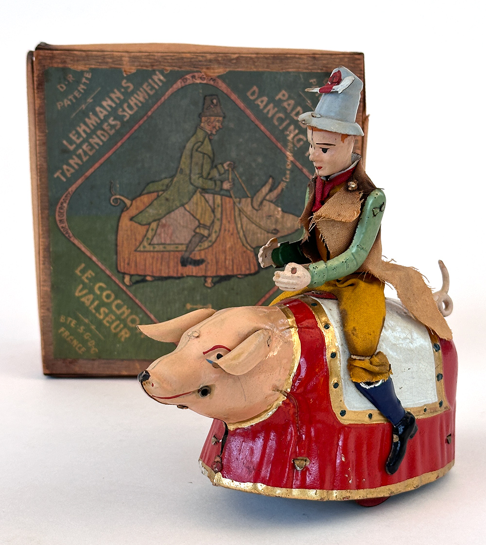 Paddy and the Dancing Pig antique tin german windup toy in original box for sale