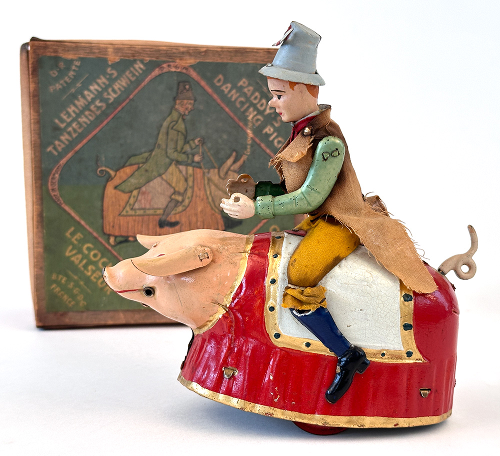 Paddy and the Dancing Pig antique tin german windup toy in original box for sale