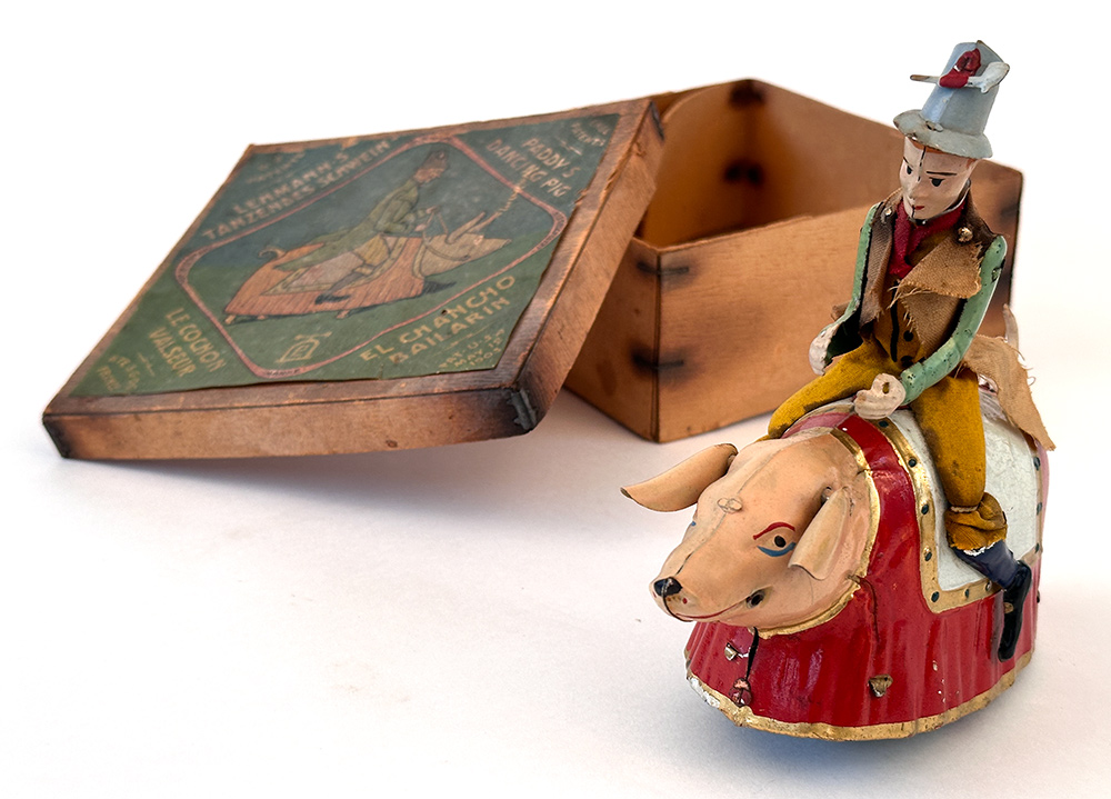 Paddy and the Dancing Pig antique tin german windup toy in original box for sale