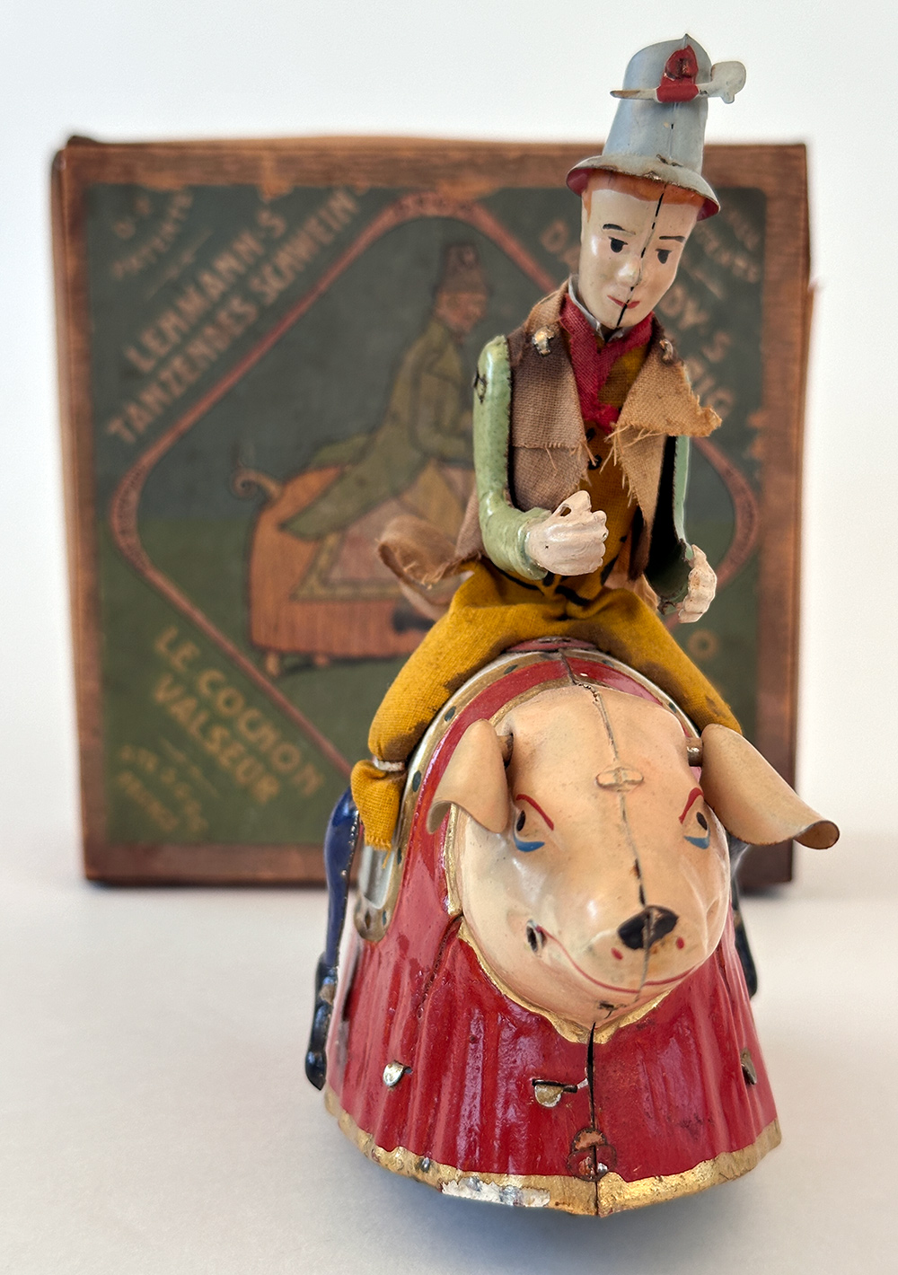 Paddy and the Dancing Pig antique tin german windup toy in original box for sale