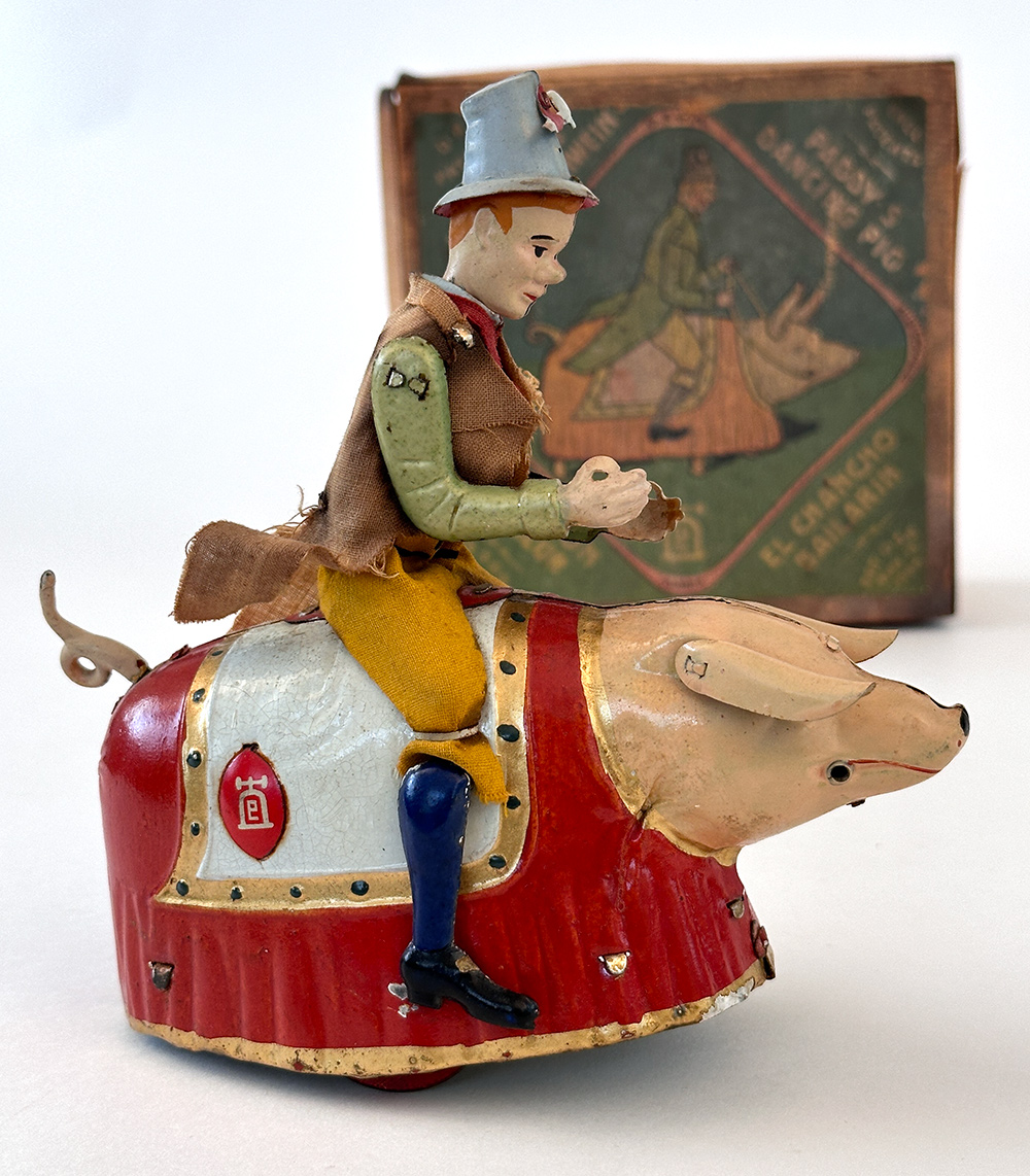 Paddy and the Dancing Pig antique tin german windup toy in original box for sale