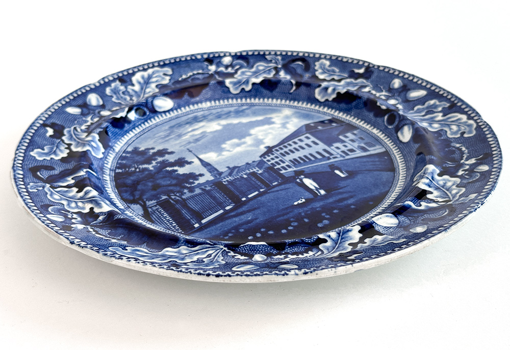 Park Theatre New York dark blue historical Staffordshire dinner plate